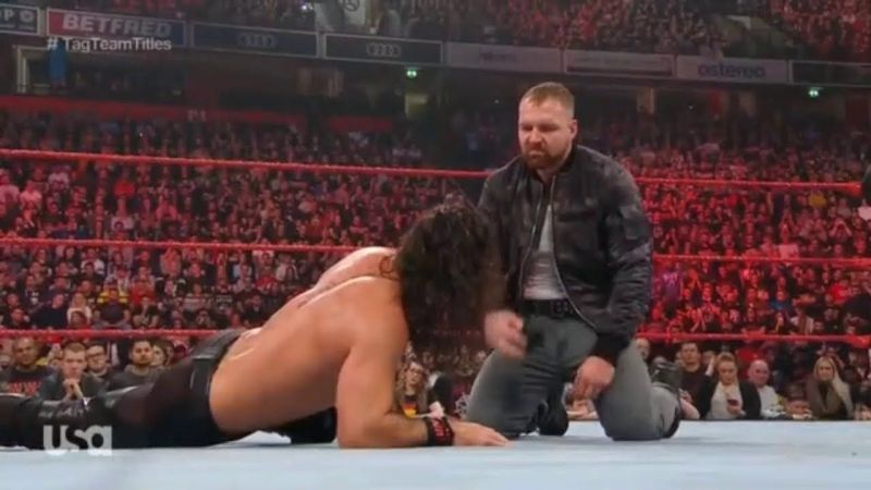 Ambrose attacked Rollins after his tag team titles loss against the Authors of Pain