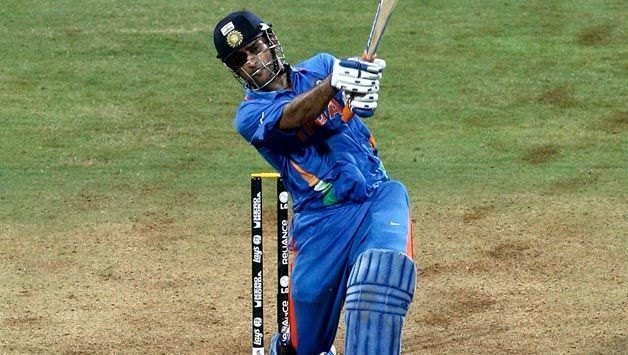 MS Dhoni in his stance after hitting the World cup winning six