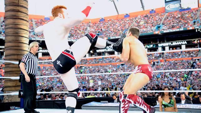 Sheamus with a Brogue-Kick on Daniel!