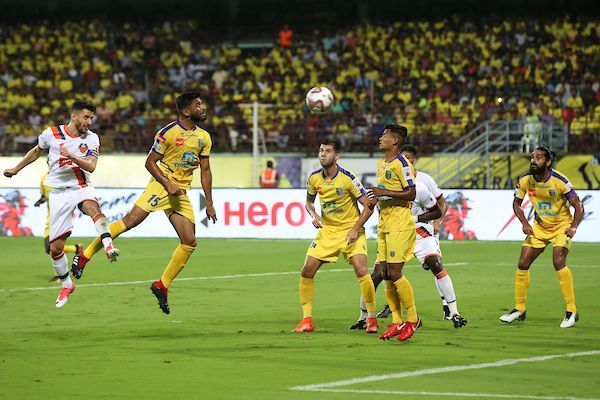 ThKerala Blasters concede from a corner [Image: ISL]