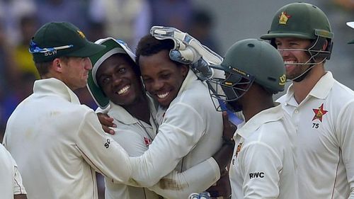 Zimbabwe celebrate a wicket in Sylhet (CREDIT: Twitter - @ICC)