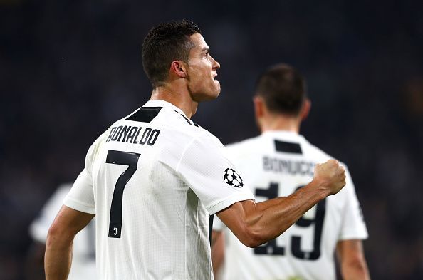 Ronaldo celebrates his excellent finish against former side United during their Group H clash last month