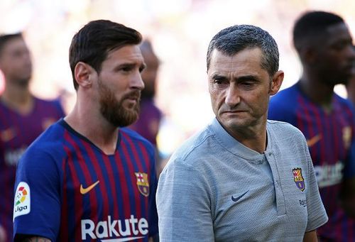 Barcelona's captain Lionel Messi(l), and coach Ernesto Valverde(r) will not want to lose the player