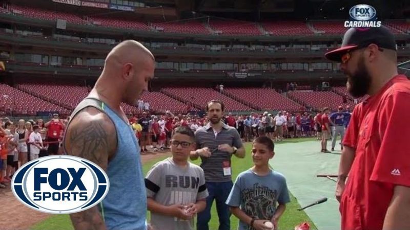 Randy Orton visits the Cardinals Major League Baseball team at Busch Stadium in his native St. Louis, Missouri.