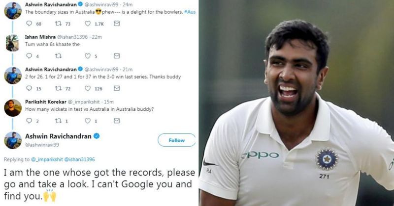 Ravichandran Ashwin had an interesting verbal banter with a couple of Twitter users