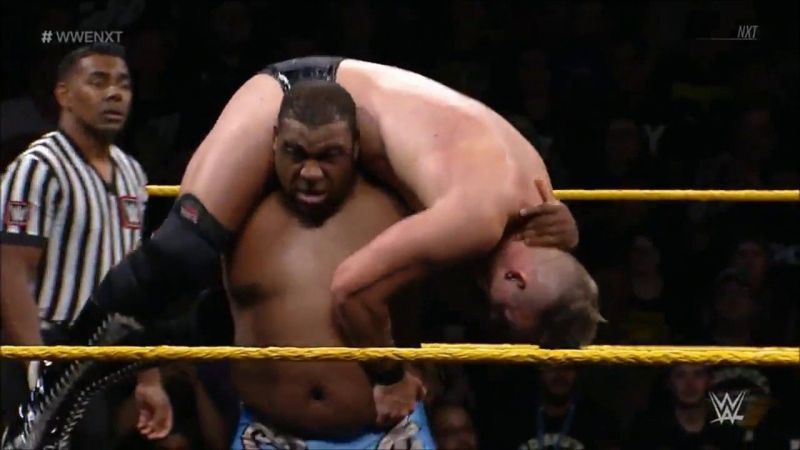 Keith Lee lifts his opponent onto his shoulders in preparation for the menacing Ground Zero finishing move
