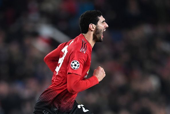 Marouane Fellaini celebrating after scoring the winner