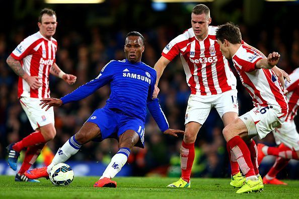 Chelsea&#039;s Didier Drogba scored PL goal no. 100 v Stoke