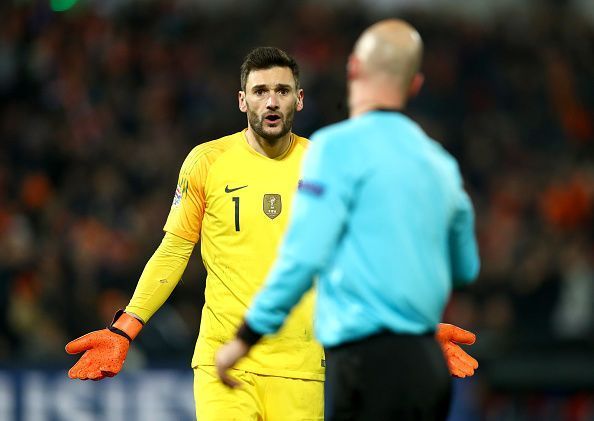 Lloris looks bemused as France conceded a late pen - having saved countless shots to keep his side alive