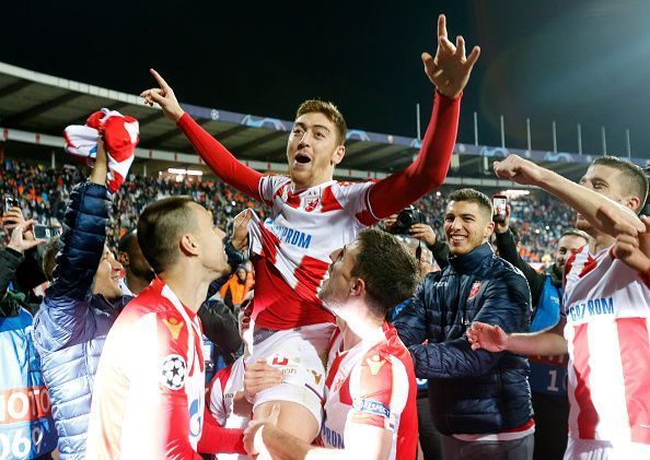 Pavkov celebrates with his teammates