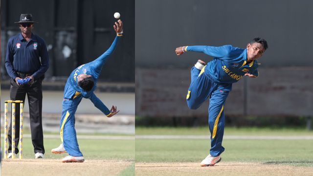 Sri Lanka&#039;s new mystery spinner, Kevin Koththigoda, in action