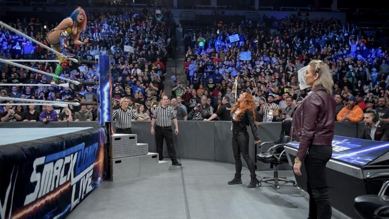 Asuka stares down her TLC opponents, after winning the number-one contender Battle Royal.