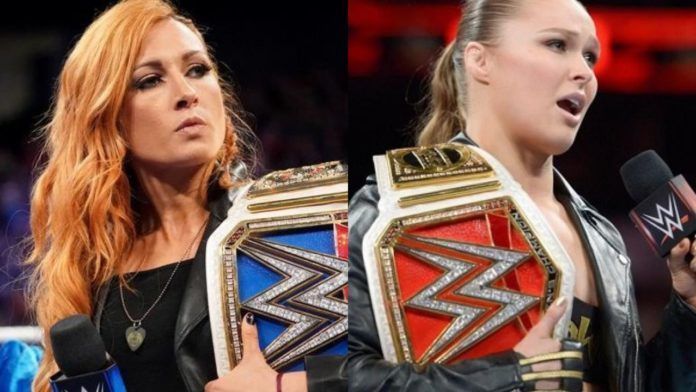 Smackdown Women&#039;s Champion (left) &amp; RAW Women&#039;s Champion (right)