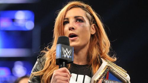 Becky Lynch making a heartfelt speech on Smackdown Live last week