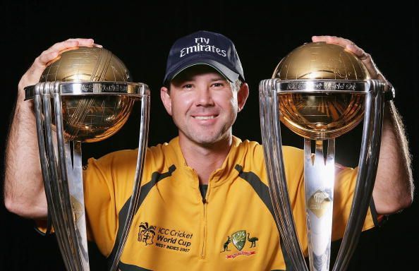 Ricky Ponting with two World Cup trophies