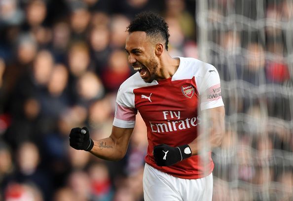 Arsenal led at half-time through their prolific striker, Aubameyang