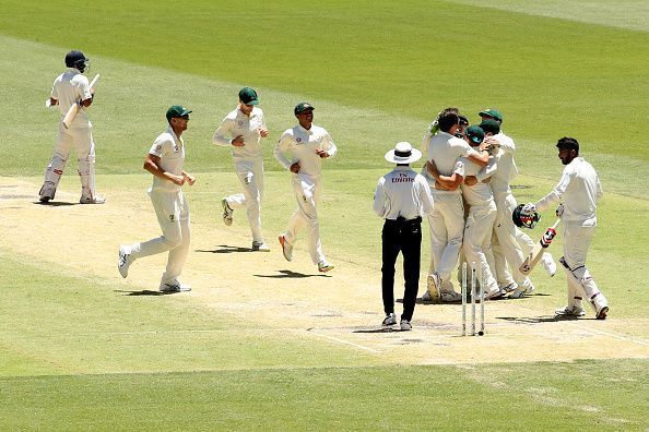Australia celebrate after defeating India in the Perth Test