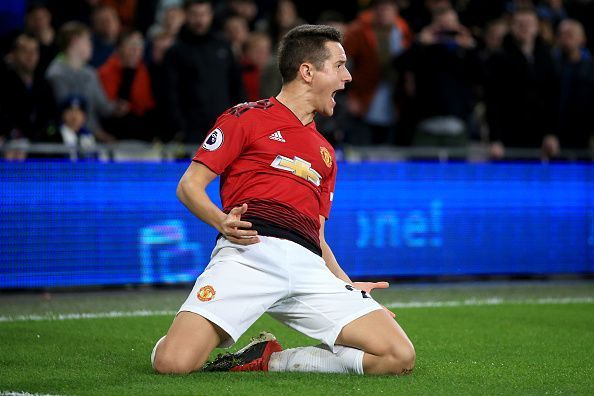 Ander Herrera celebrating his goal against Cardiff City this weekend