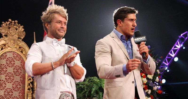 Drake Maverick when he was known as Rockstar Spud, with EC3 in Impact Wrestling.