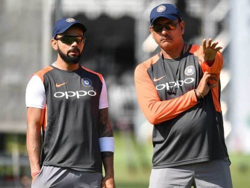 Image result for virat kohli and ravi shastri 2018