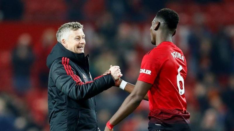 Solskjaer and Pogba after the Huddersfield game.