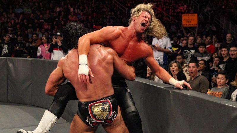 The Sinister Scotsman punishes Ziggler on the outside of the ring.