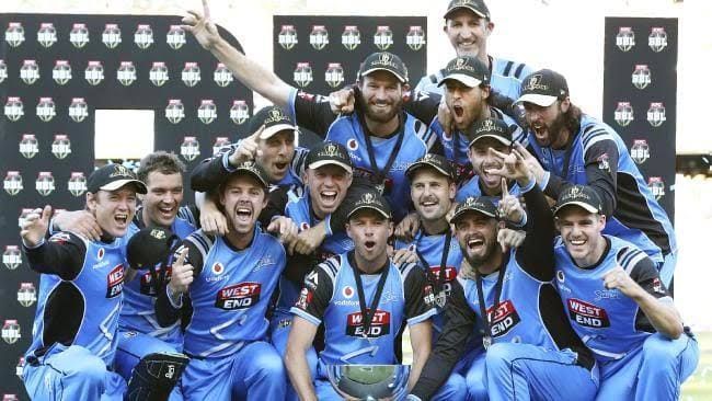 Adelaide Strikers with the Big Bash League trophy.