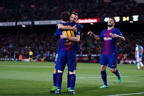 FC Barcelona superstars - Lionel Messi, Jordi Alba, and Luis Suarez