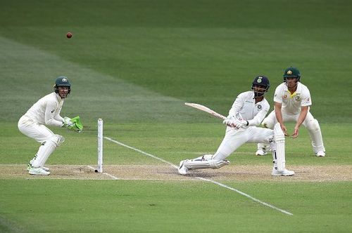 KL Rahul plays a reverse sweep to Nathan Lyon: Australia v India - 1st Test: Day 3