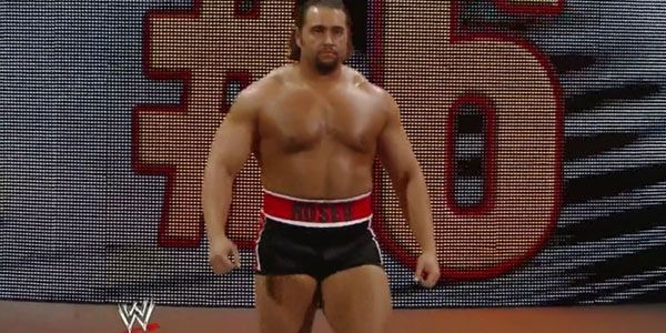 Rusev making his first appearance on the main roster at the 2014 Royal Rumble