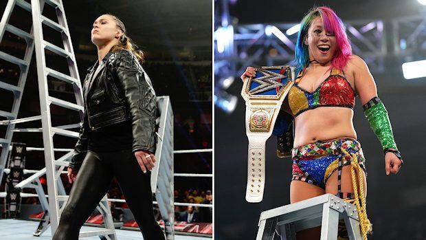 Ronda pushed Becky Lynch and Charlotte off the ladder, Asuka won the championship