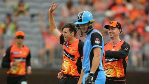 Jhye Richardson celebrates the wicket of Matthew Short