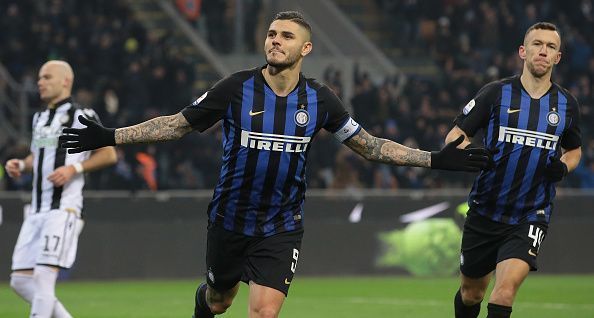 Inter Milan captain Mauro Icardi celebrates a goal