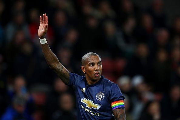 Ashley Young captaining the United side against Southampton