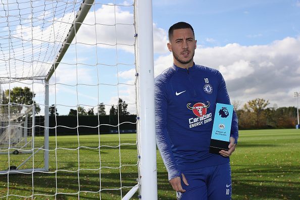 Eden Hazard with player of the month award for September