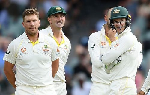 Australian cricketers during the first Test against India