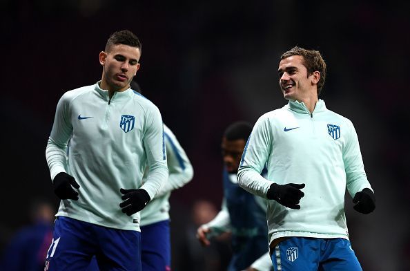 Lucas Hernandez and Antoine Griezmann in training