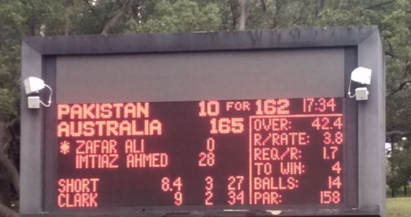 The Scoreboard which told the story (Image Courtesy: England Over-50s Cricket Team Twitter Page)