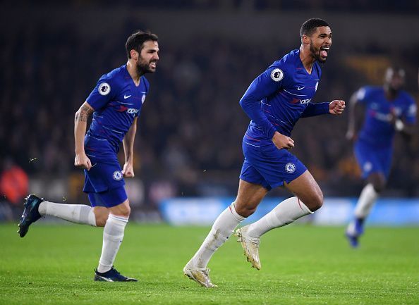 Loftus-Cheek celebrating his goal against Wolves on Wednesday - he now has six (all comps) since October