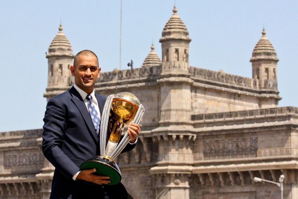 MS Dhoni with 2011 ICC World Cup Trophy