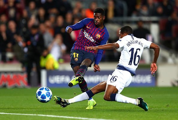 Ousmane Dembele scores a wondergoal against Tottenham in the UEFA Champions League on Wednesday