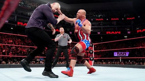 Kurt Angle delivers an Olympic sized beatdown to the man who replaced him as RAW General Manager.