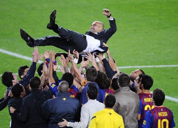 Guardiola guided the club to its first ever treble