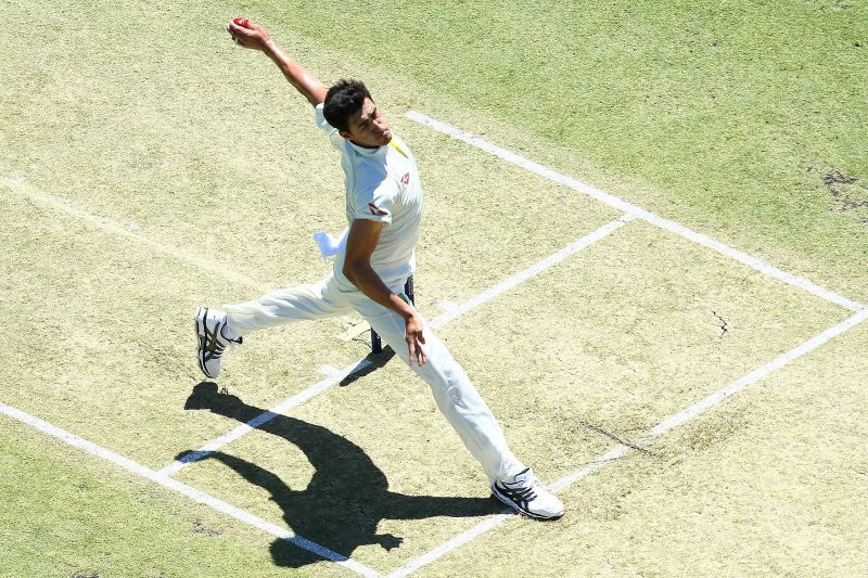 Australian paceman Mitchell Starc in his stride ready to launch a delivery