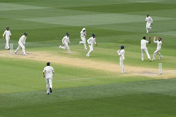 Team India&#039;s winning moment in the Adelaide Test.