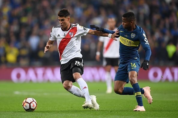 20-year-old Exequiel Palacios (L) has been linked with a move from River Plate to Real Madrid