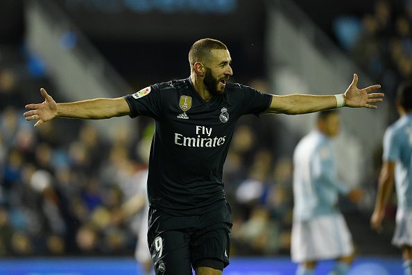 Benzema with his trademark celebration