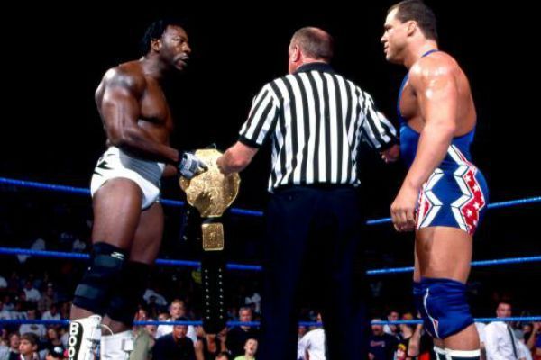 Kurt Angle challenges Booker T for the WCW World Championship