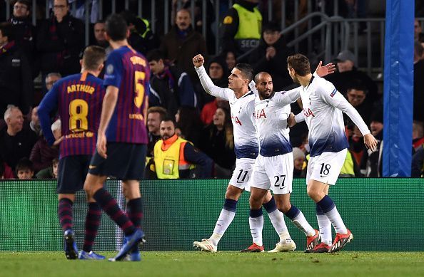 Lucas wheels away to celebrate his important equaliser, sealing Spurs&#039; passage into the last-16