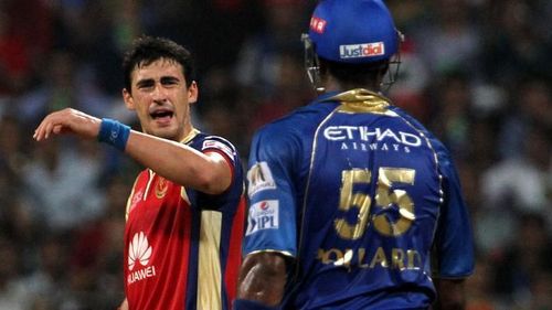 Mitchell Starc (L) and Kieron Pollard (R)